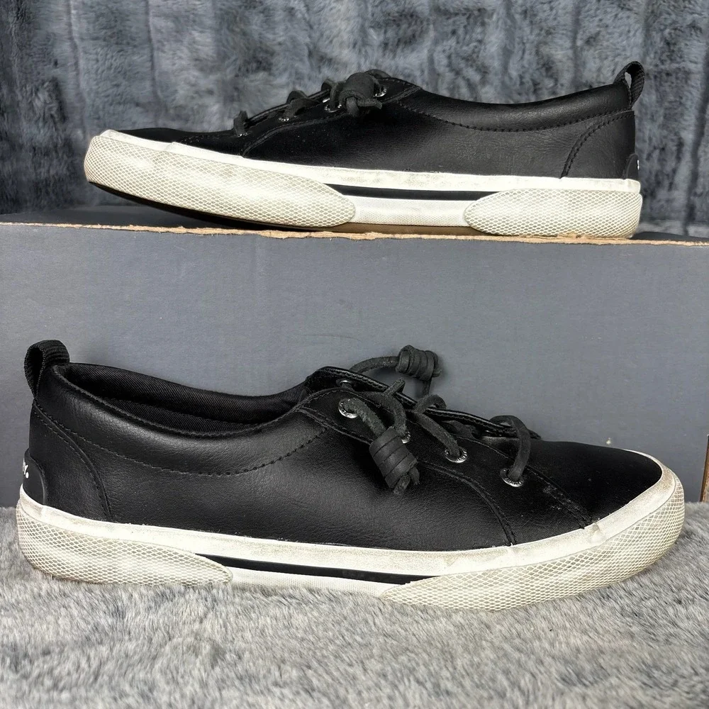 Sperry Crest Vibe Womens Black Leather Sneakers Low Top STS86743 Size 8